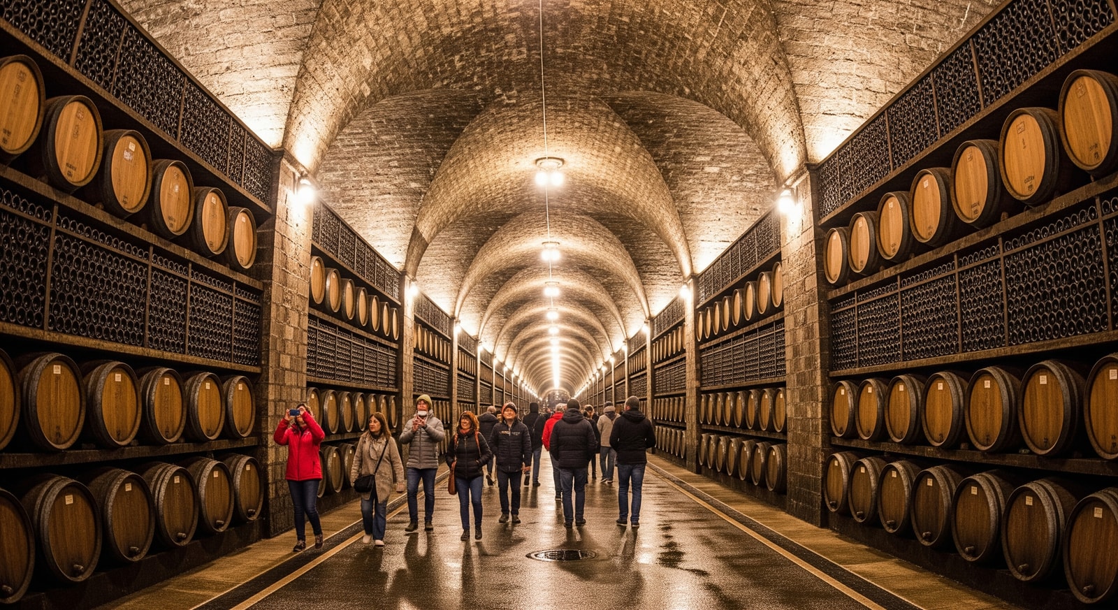 Visitors exploring the vast underground wine galleries of Milestii Mici, the world's largest wine collection