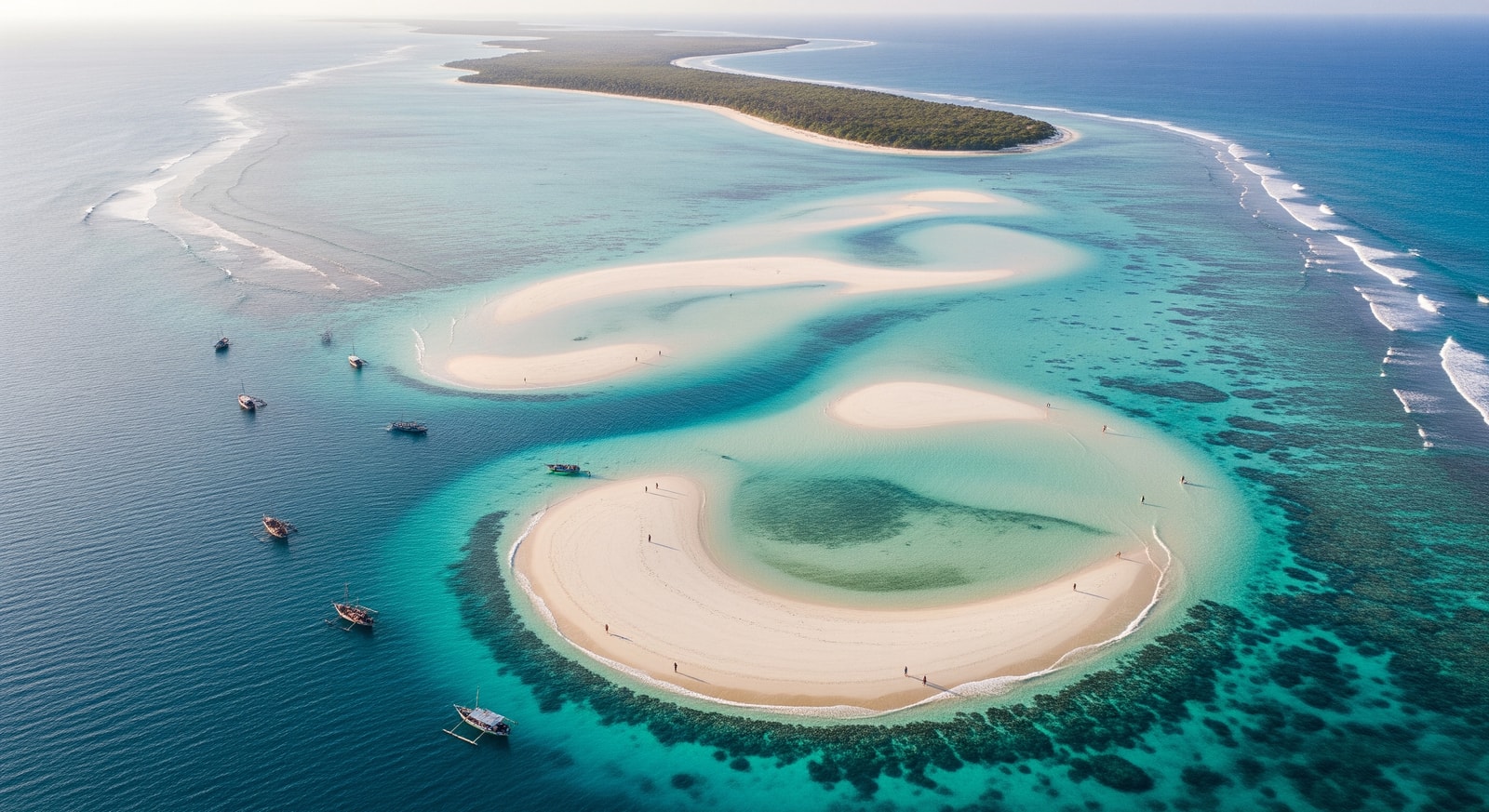 Aerial view of the stunning Bazaruto Archipelago with crystal clear turquoise waters and white sandbanks
