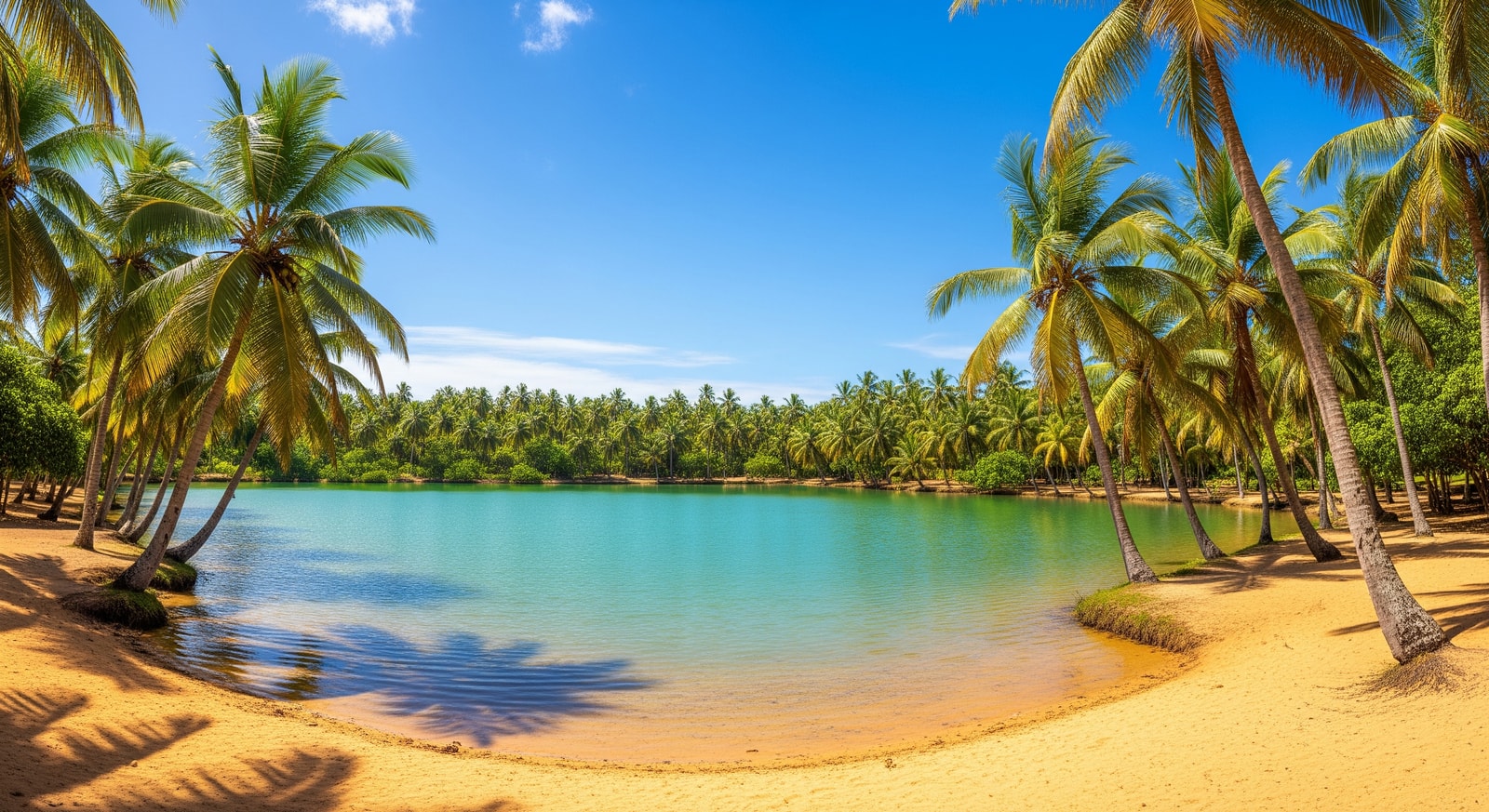 Buada Lagoon freshwater lake surrounded by palm trees in central Nauru