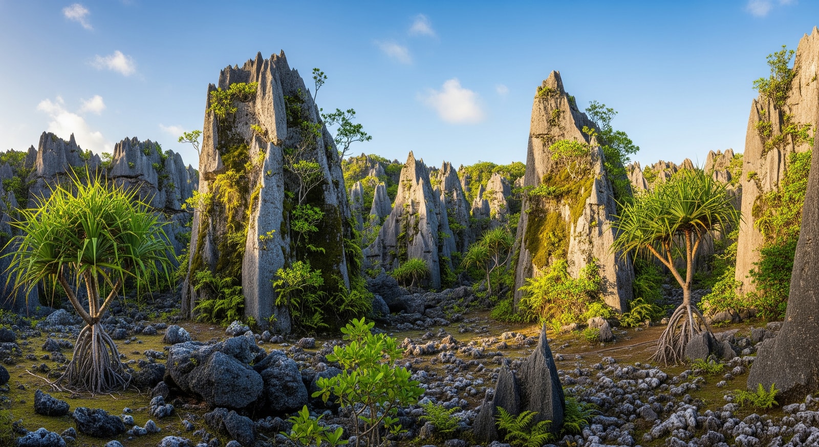 Unique coral limestone phosphate pinnacles in Nauru's interior landscape