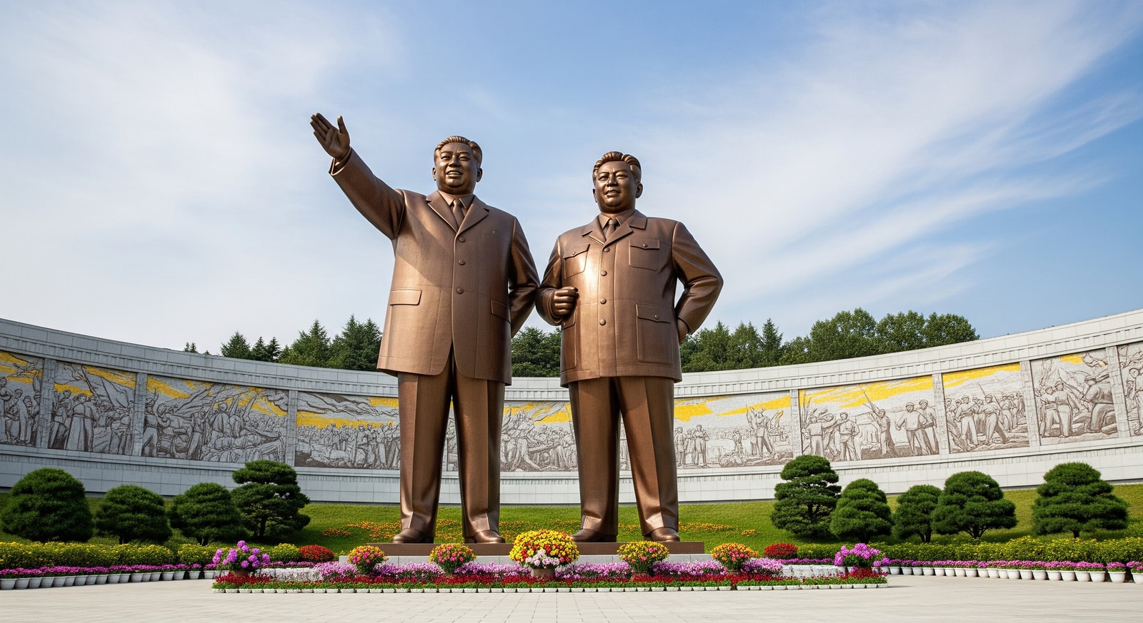 Grand Monument on Mansu Hill in Pyongyang with bronze statues of North Korean leaders