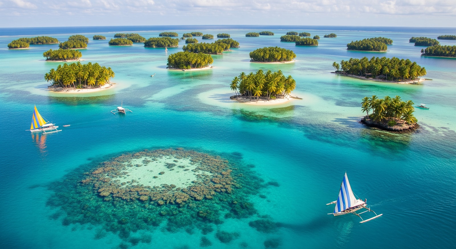 San Blas Islands with crystal clear turquoise waters and palm-covered islands