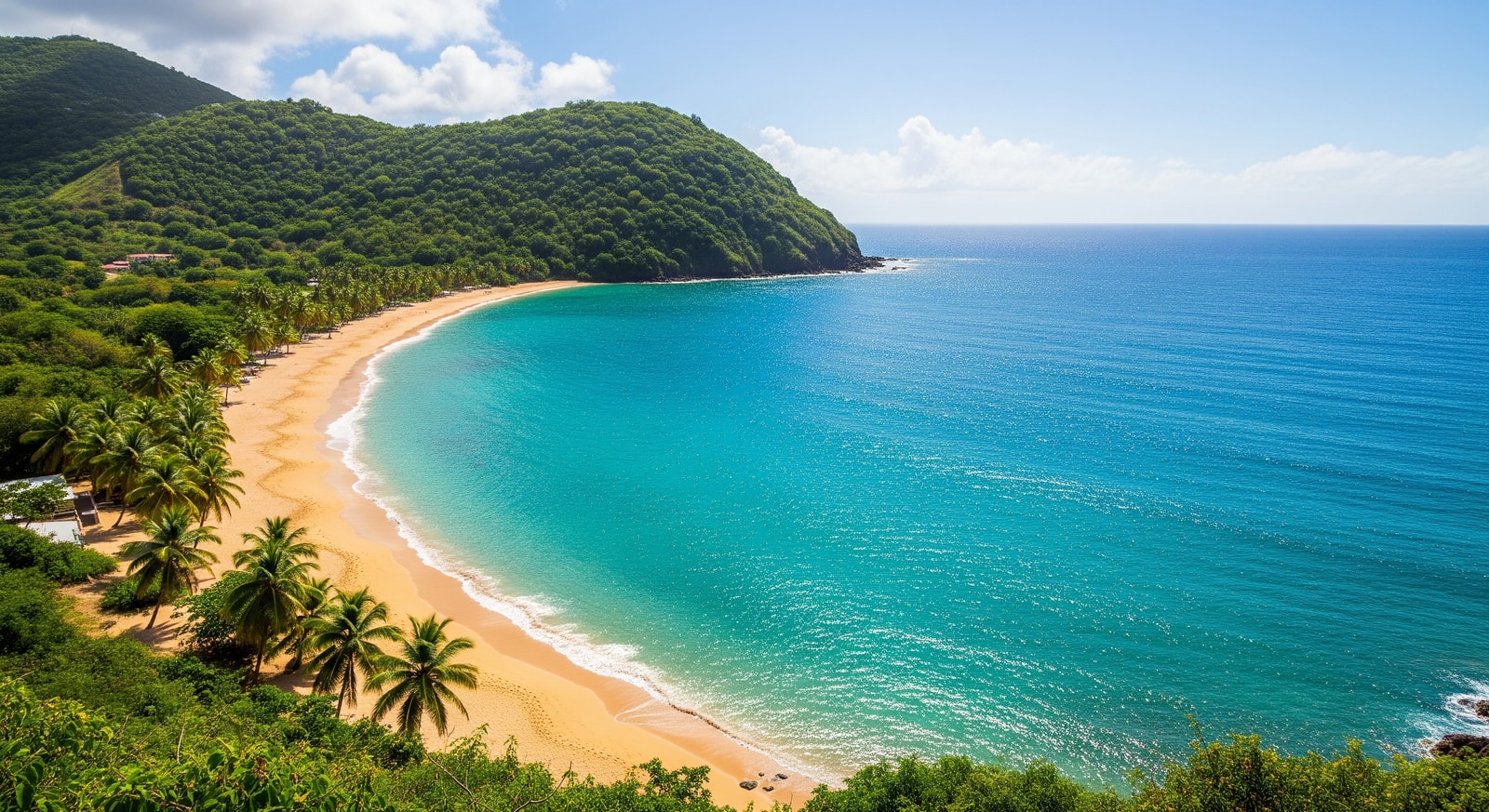 Crystal clear turquoise waters meeting golden sand at South Friars Beach in St. Kitts