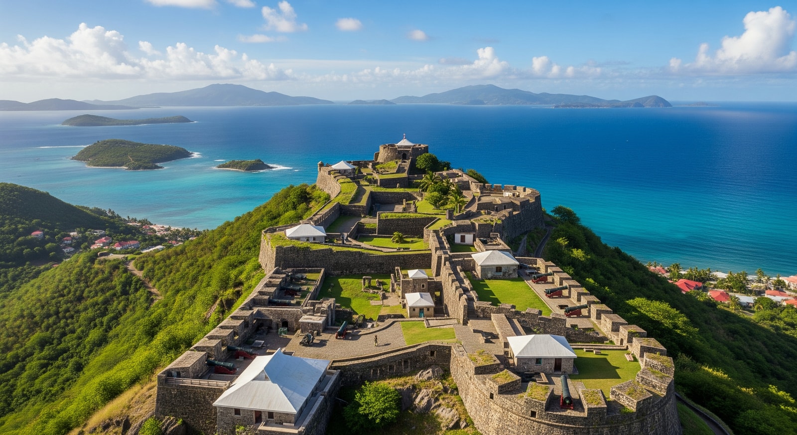 Brimstone Hill Fortress National Park with panoramic views of the Caribbean Sea and neighboring islands