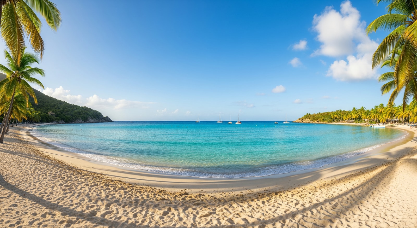 Crystal clear turquoise waters and powdery white sand at Orient Bay Beach in Saint Martin