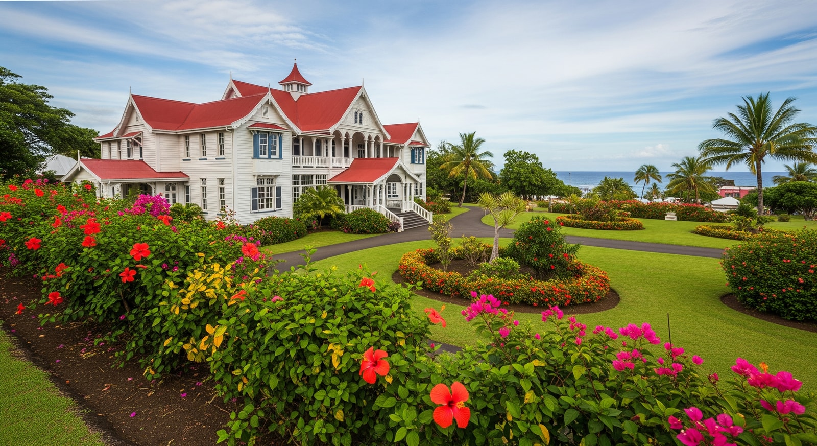 Royal Palace in Nuku'alofa, Tonga with Victorian architecture surrounded by tropical gardens