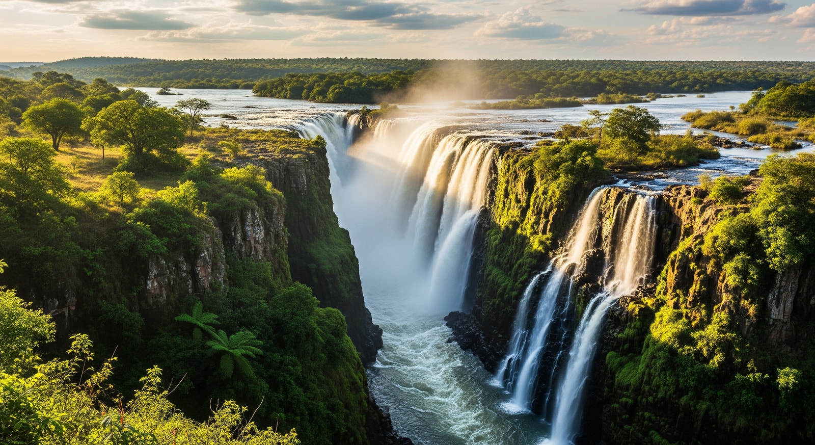 Dramatic view of Murchison Falls where the Nile River forces through a narrow gorge creating powerful rapids