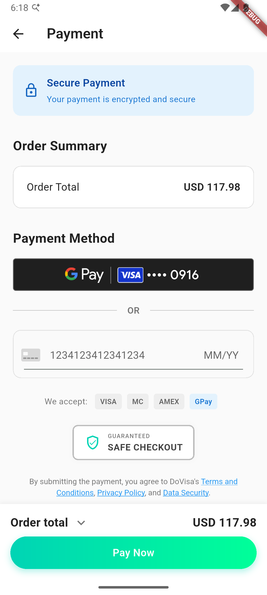 Veilige betaalmethoden waaronder Google Pay, VISA, Mastercard en AMEX