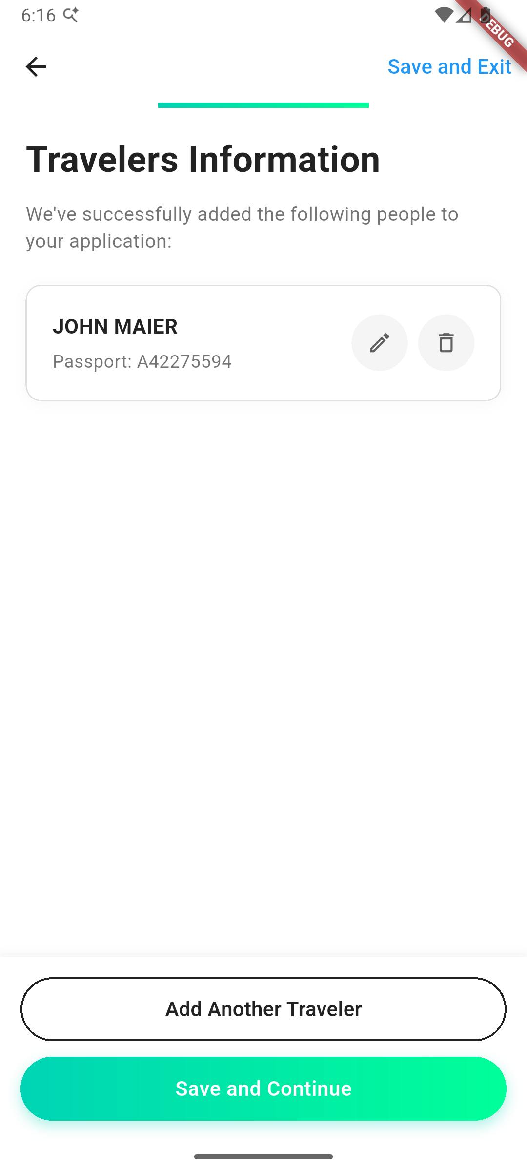 Interface voor beheer van meerdere reizigers