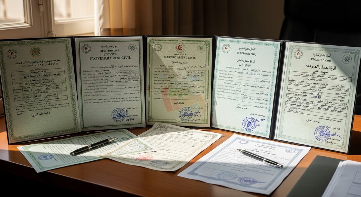 Algerian civil registry documents showing Arabic administrative formatting used in état civil offices