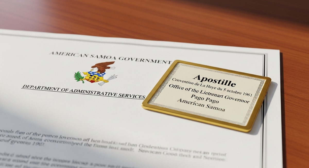 Official Hague Apostille certificate on an American Samoa document issued by the Office of the Lieutenant Governor in Pago Pago