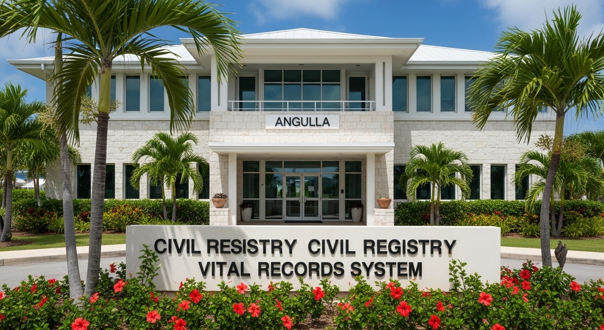Anguilla government administration building representing the Civil Registry and vital records system for birth and marriage certificates