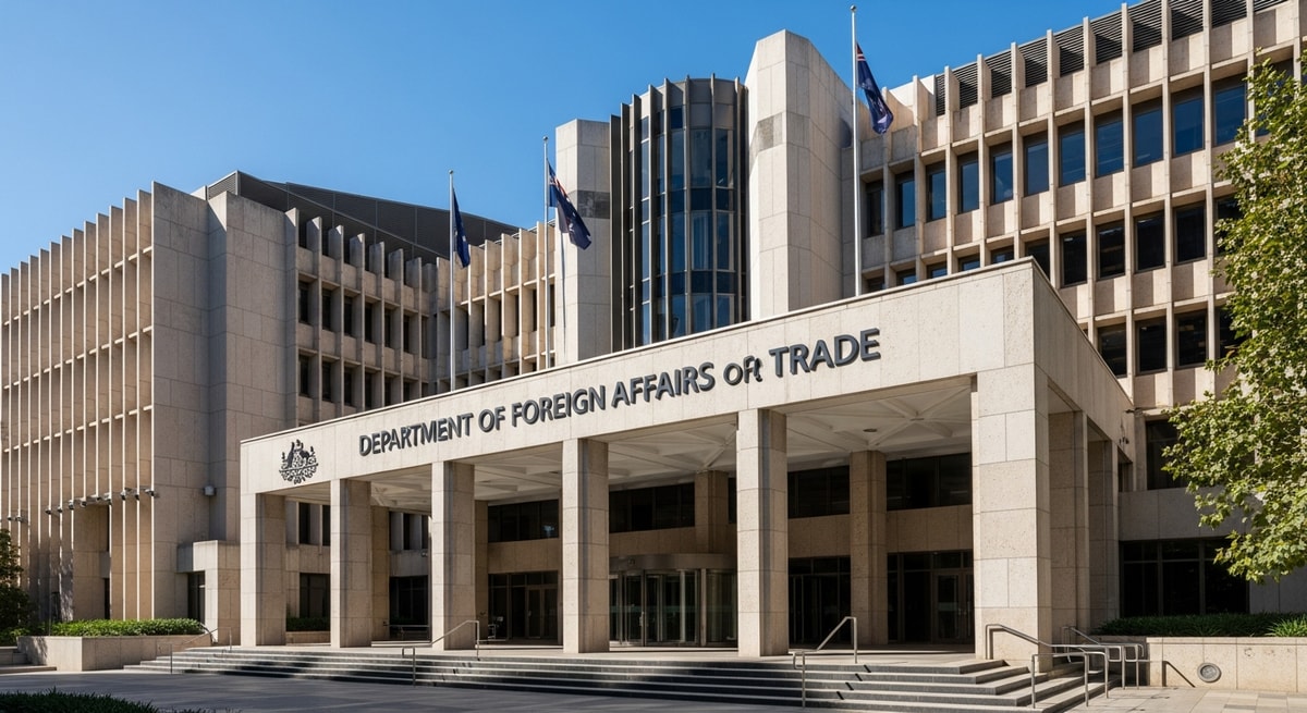 Australian Department of Foreign Affairs and Trade building exterior representing the sole competent authority for apostille issuance