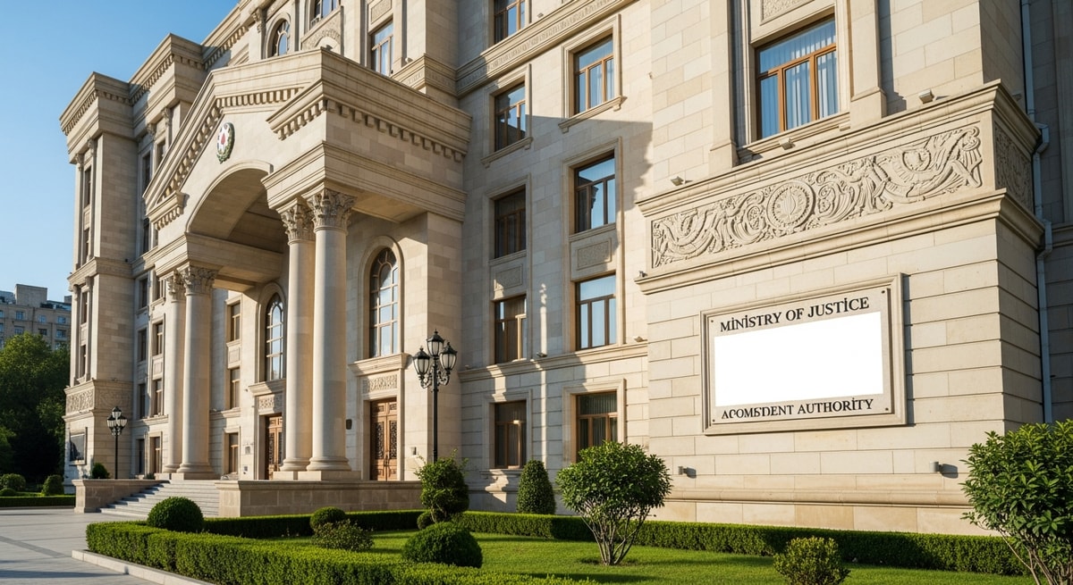 Ministry of Justice building in Baku representing Azerbaijan's apostille competent authority under the Hague Convention