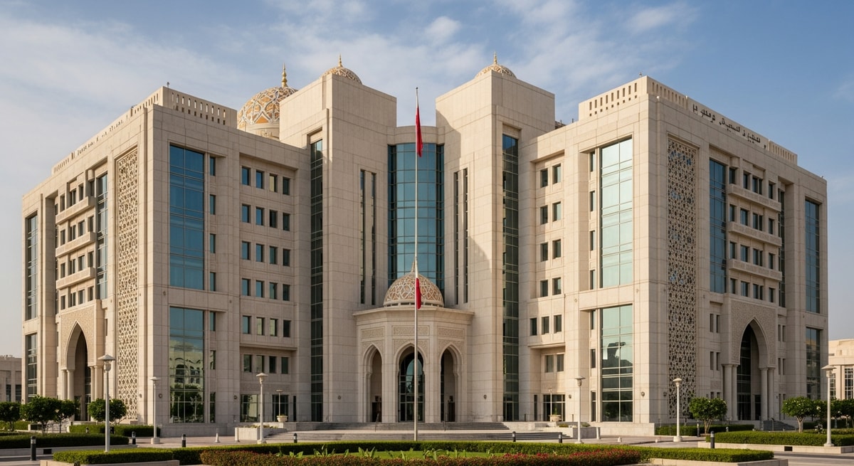 Bahrain Ministry of Justice building representing the dual Sharia court system for Sunni and Jaafari family law proceedings