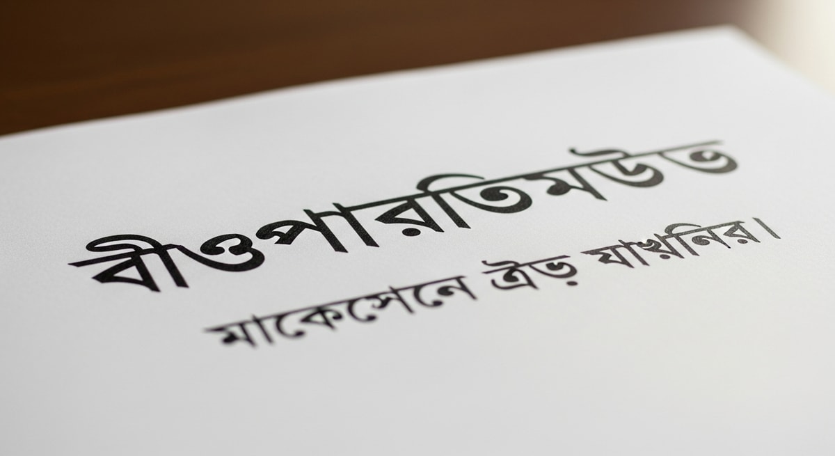 Sample of Bengali script showing the Bangla alphabet with conjunct consonants used in official Bangladeshi documents