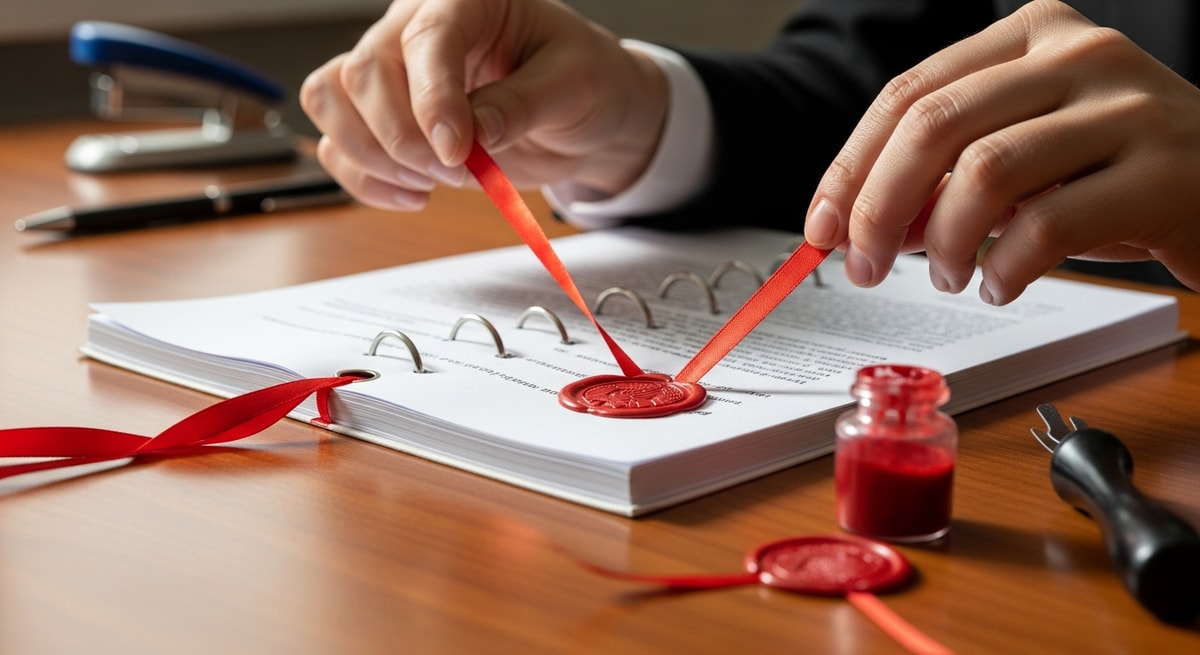 Belarusian notarized translation showing the physical binding and sealing process required by law