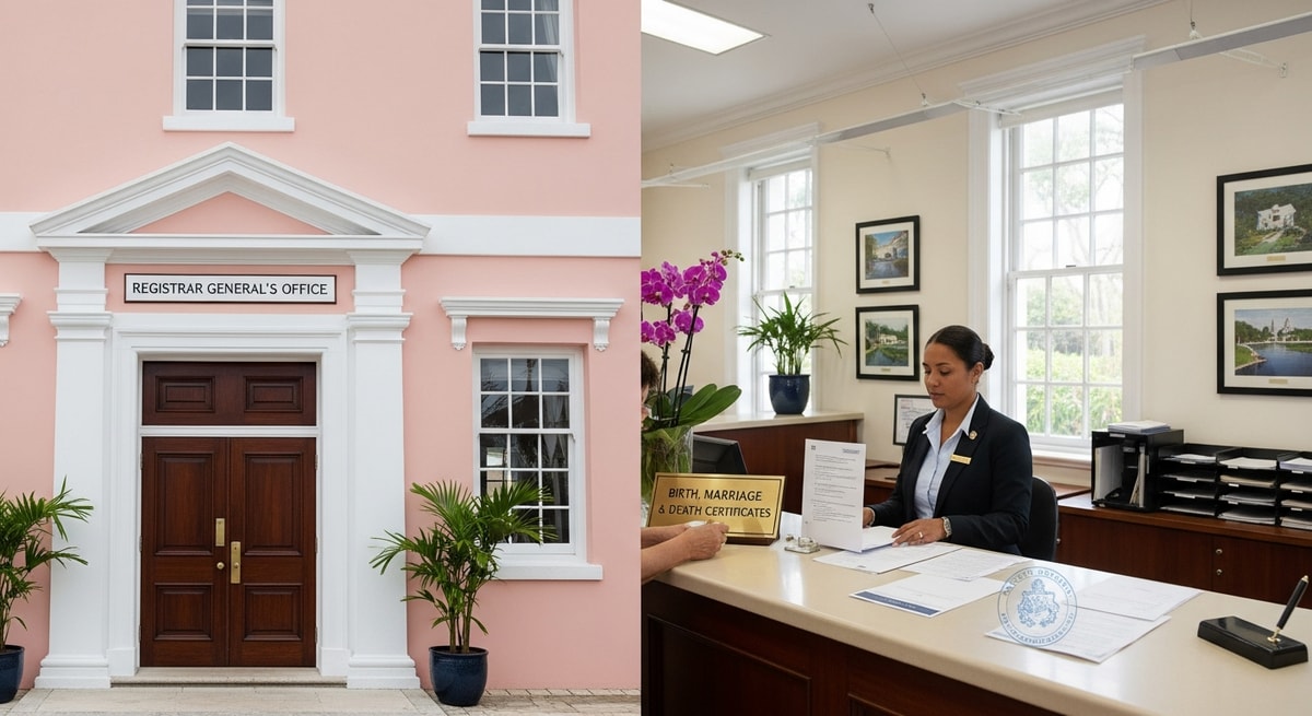 Bermuda government building representing the Registrar General's office where birth, marriage, and death certificates are issued and apostilles affixed