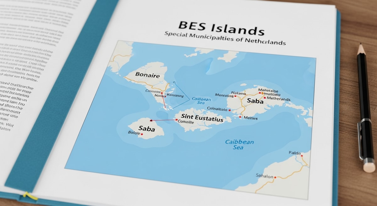 Map showing the three BES Islands — Bonaire, Sint Eustatius and Saba — as special municipalities of the Netherlands in the Caribbean