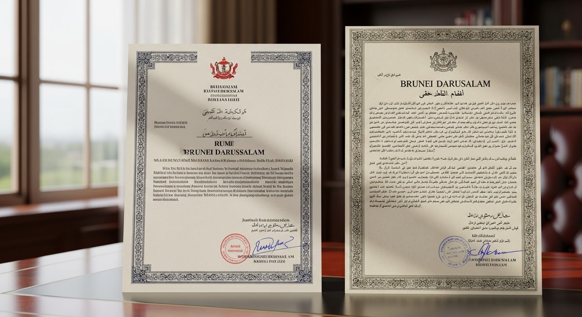 Brunei documents showing Rumi and Jawi script representing the Sultanate's dual writing system