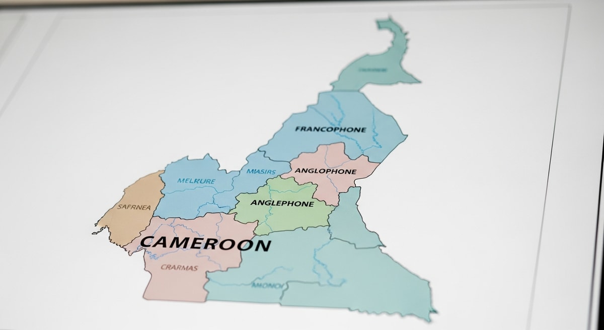 Map of Cameroon showing Francophone and Anglophone regions representing the country's bilingual legal system