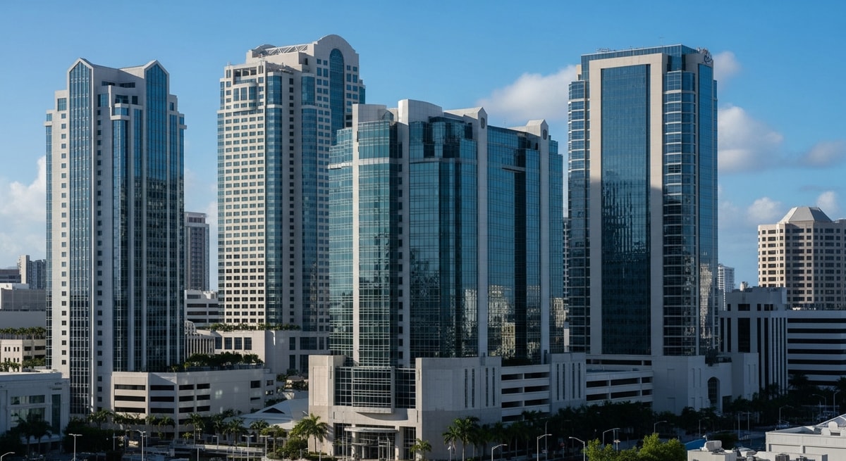 Cayman Islands financial district in George Town representing the territory's role as a leading global centre for fund registration and offshore finance