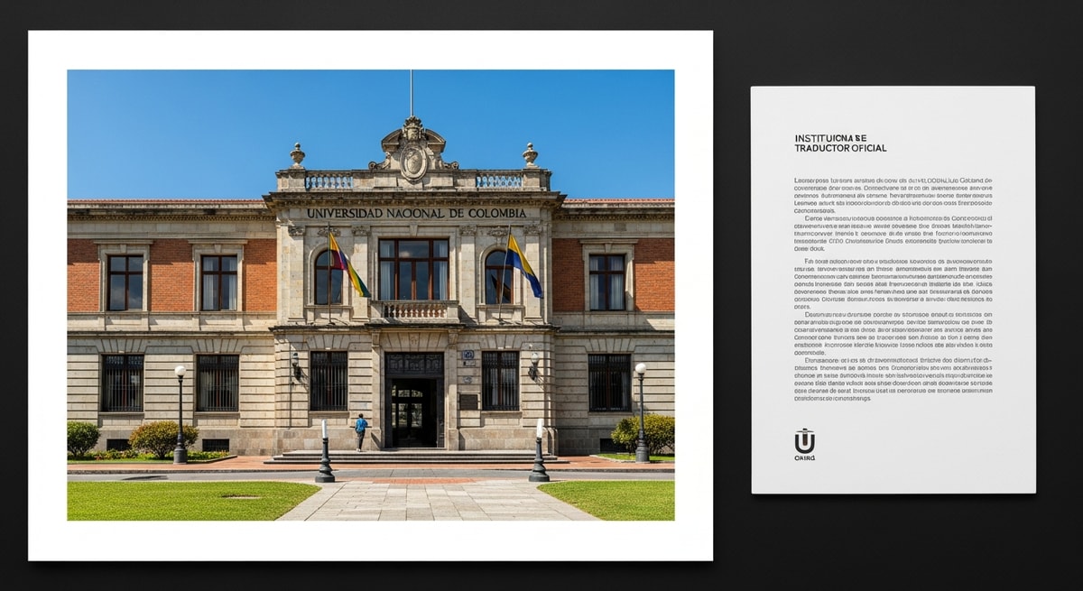 Exterior of the Universidad Nacional de Colombia campus in Bogota representing the institutional foundation of the traductor oficial system