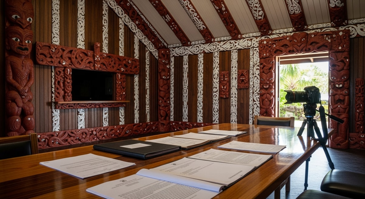 Traditional Cook Islands carved meeting house in Rarotonga representing the indigenous Māori language heritage of official document translation