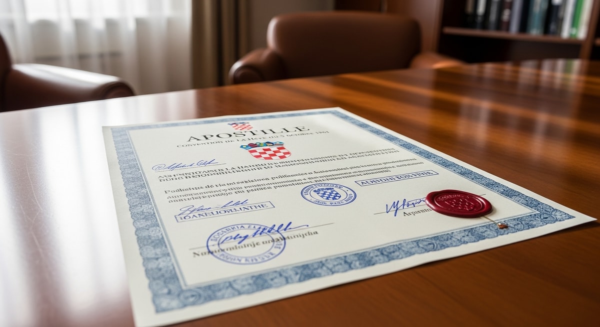 Croatian apostille certificate with Hague Convention header authenticating a public document for international use