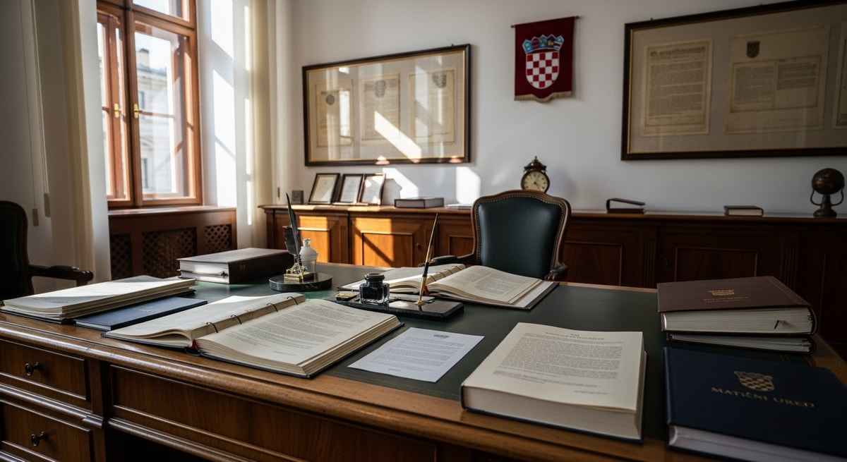 Croatian matični ured civil registry office representing the vital records system for birth, marriage, and death certificates