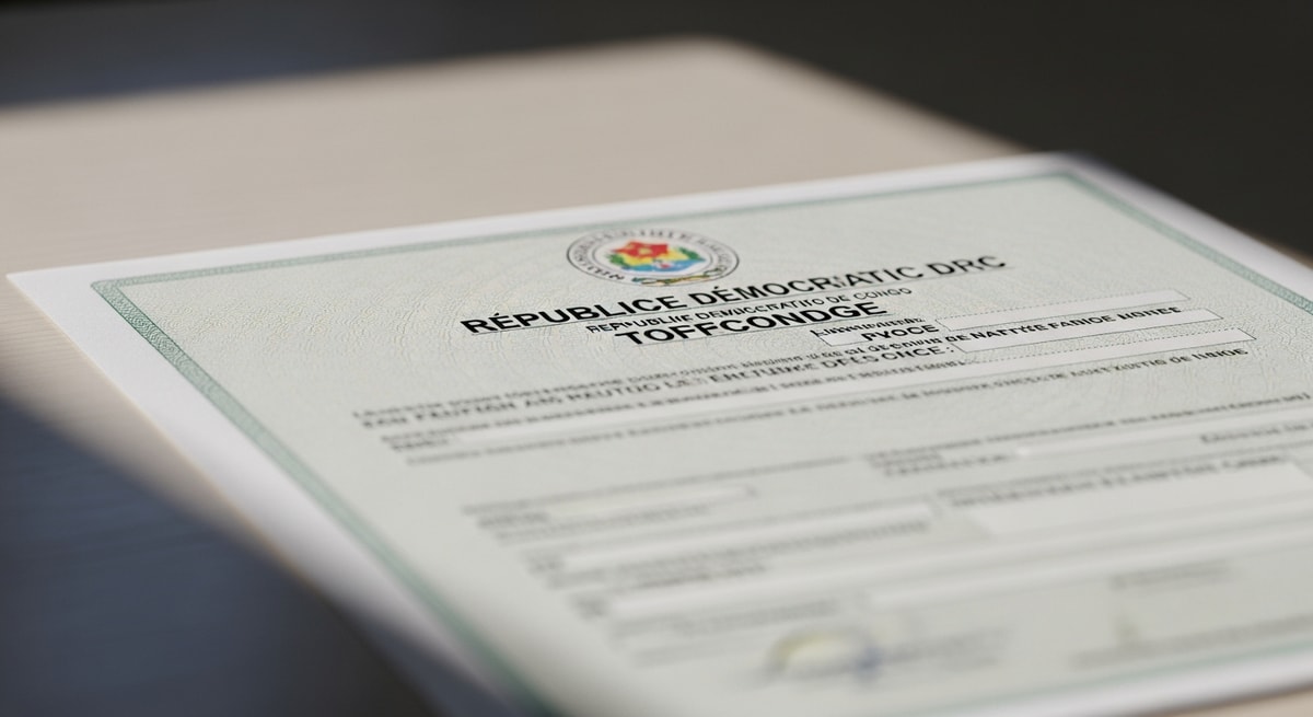 DRC birth certificate in French with official seal