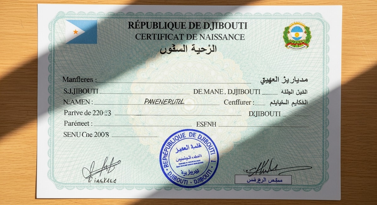 Djiboutian birth certificate in French and Arabic