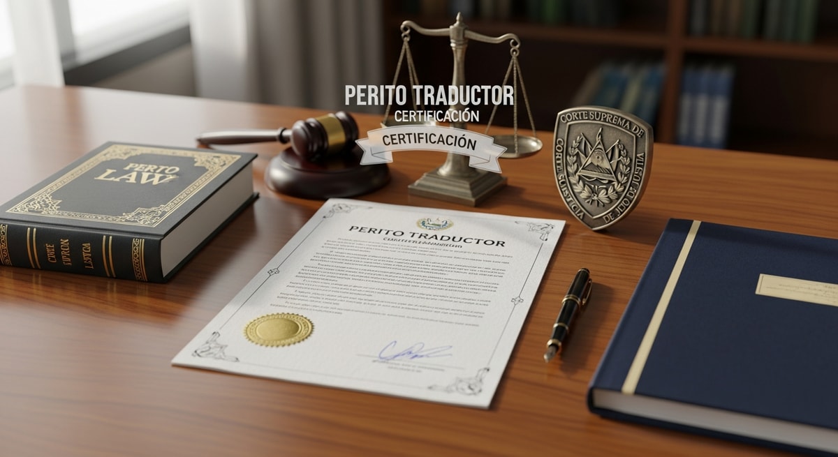 Salvadoran legal system representing the perito traductor certification and Corte Suprema de Justicia requirements