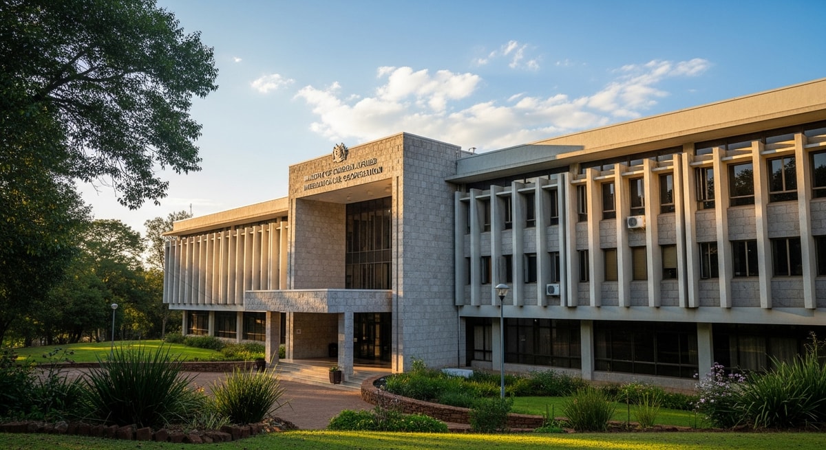 Ministry of Foreign Affairs and International Cooperation building in Mbabane, Eswatini, the Hague Convention competent authority that issues apostilles for Eswatini public documents