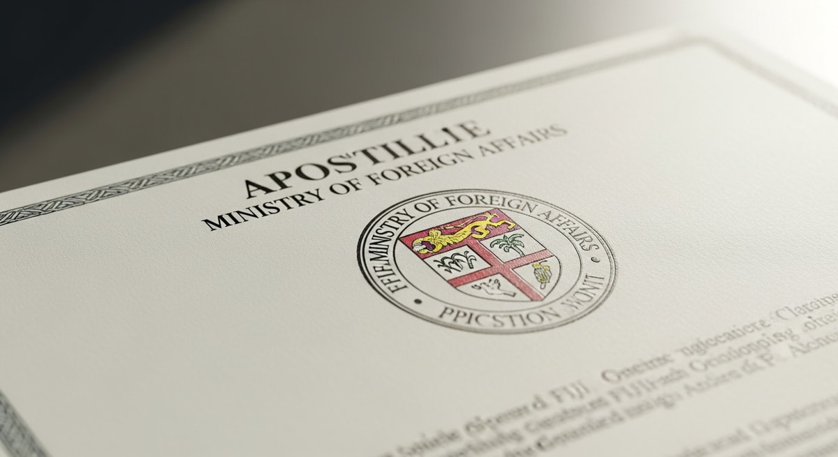 Apostille certificate from Fiji Ministry of Foreign Affairs with official seal