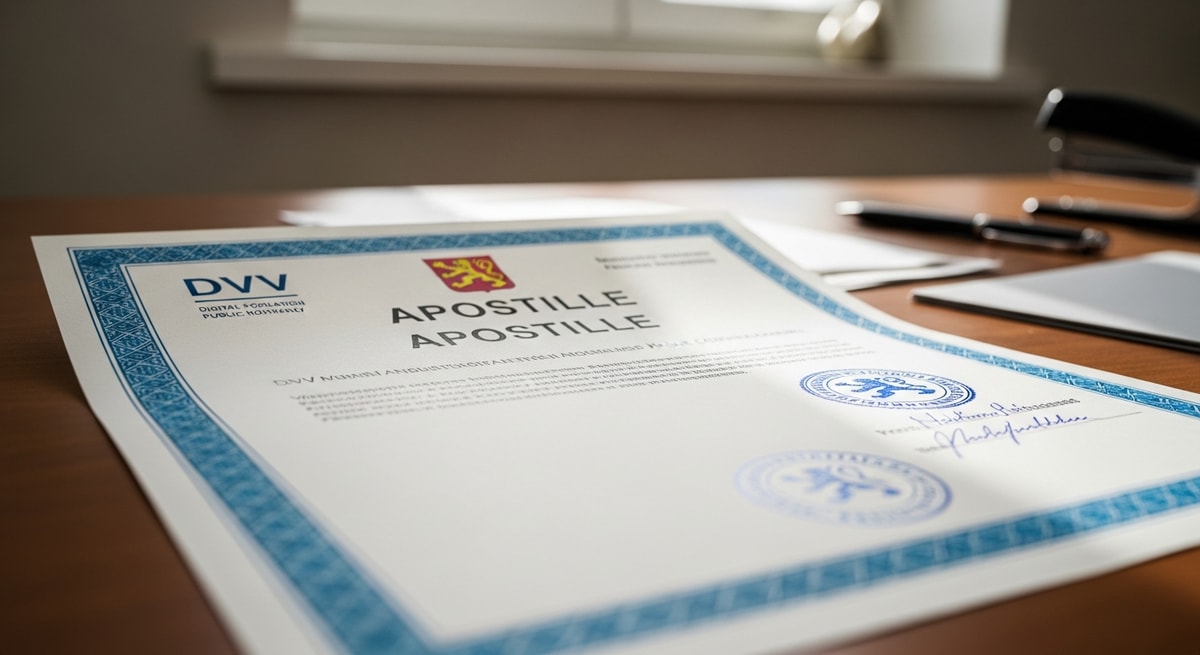 Finnish apostille certificate issued by DVV public notary authenticating a document under the Hague Convention