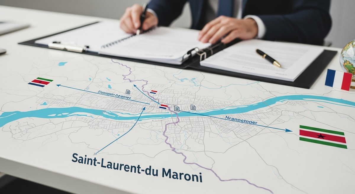 Saint-Laurent-du-Maroni on the border between French Guiana and Suriname representing the cross-border translation needs of this South American French territory