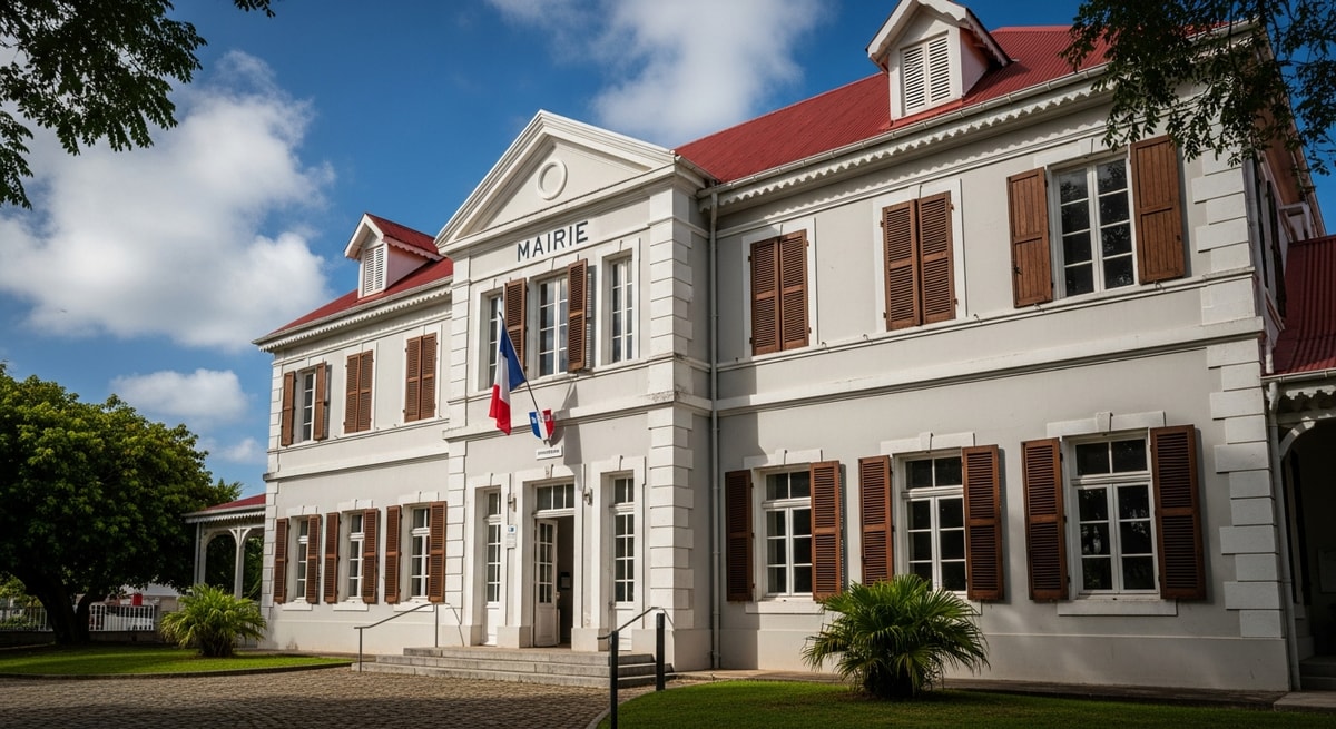Guadeloupe mairie building representing the municipal offices that issue French état civil documents including birth and marriage certificates