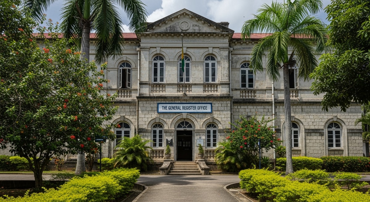 The General Register Office building in Georgetown Guyana where birth marriage and death certificates are issued since 1869