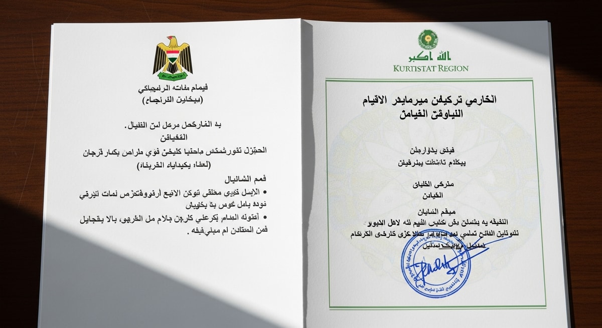 Iraqi government document showing bilingual Arabic and Kurdish text from the Kurdistan Region