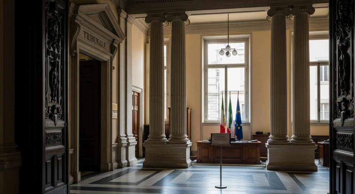 Italian Tribunale courthouse with classical columns representing the judicial foundation of Italy's sworn translation asseverazione system