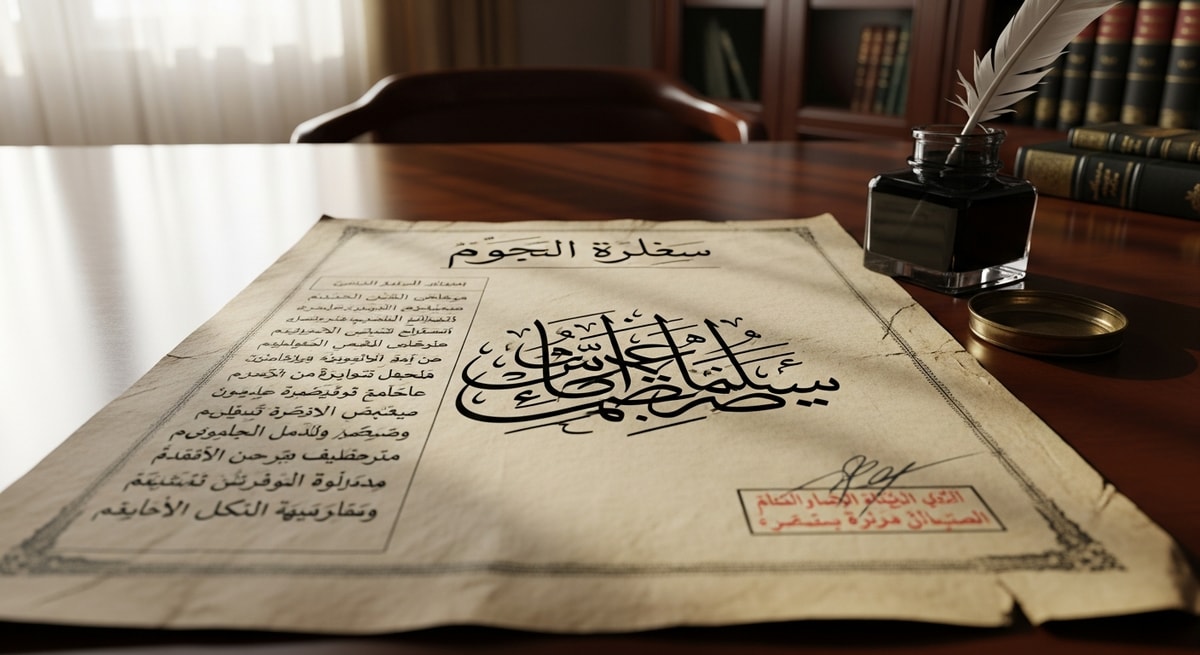 Arabic calligraphy and official Jordanian document illustrating the complexity of right-to-left script translation and patronymic naming