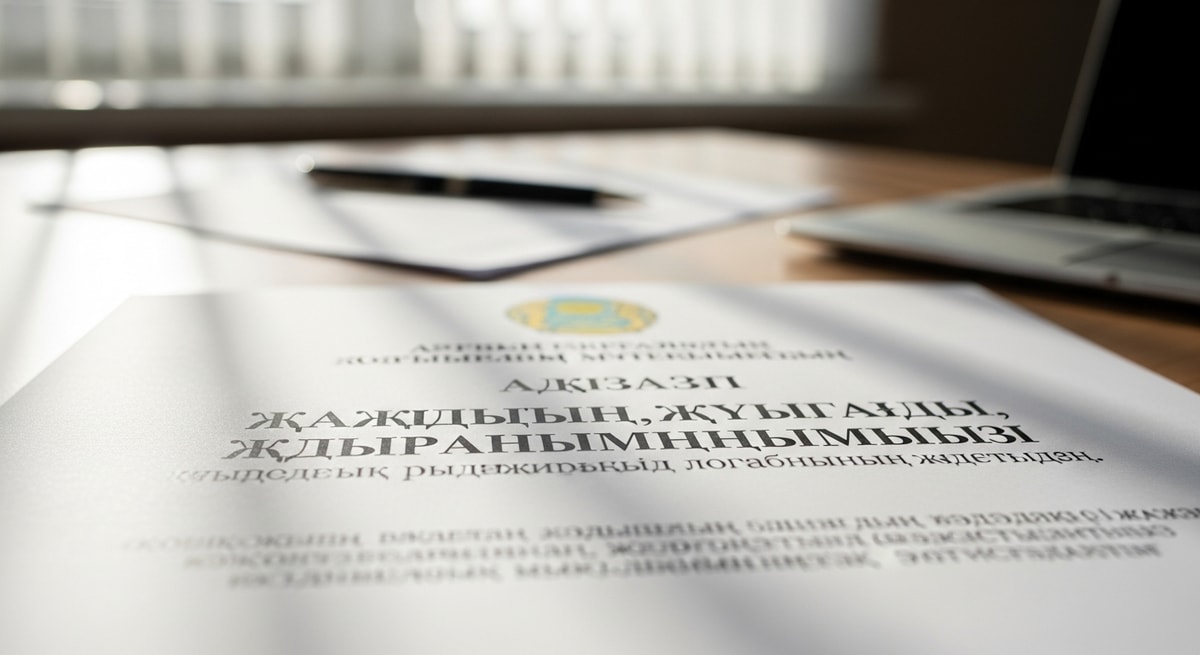 Kazakh Cyrillic script showing unique characters Ә Ғ Қ Ң Ө Ұ Ү used in official Kazakhstani documents