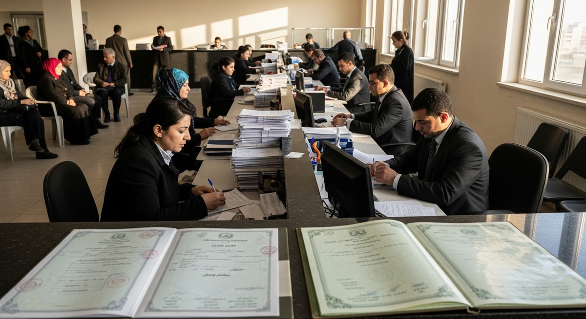 Libyan civil registration office where birth certificates, marriage certificates, and family record books are issued by municipal authorities across Libya