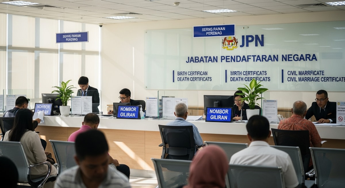 Jabatan Pendaftaran Negara office in Malaysia where birth certificates, death certificates, and civil marriage certificates are registered