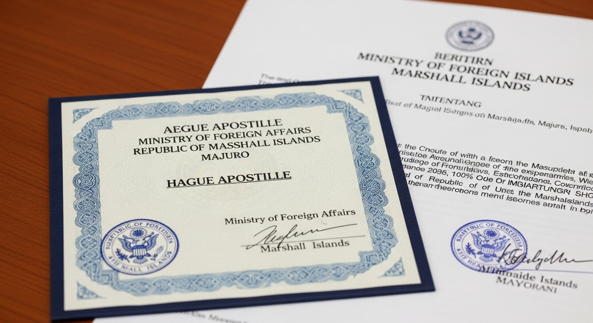 Hague Apostille certificate on a Marshall Islands document from the Ministry of Foreign Affairs in Majuro