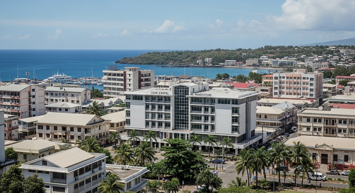 Mamoudzou cityscape on Mayotte island in the Indian Ocean representing the capital of France's newest overseas department and home of the Cour d'appel de Mamoudzou