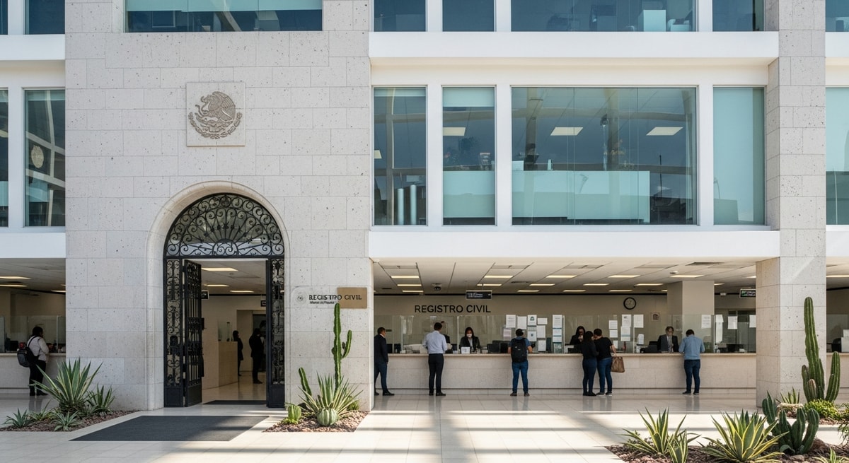 Mexican Registro Civil office building representing the state-level civil registry system that issues actas de nacimiento and other vital records