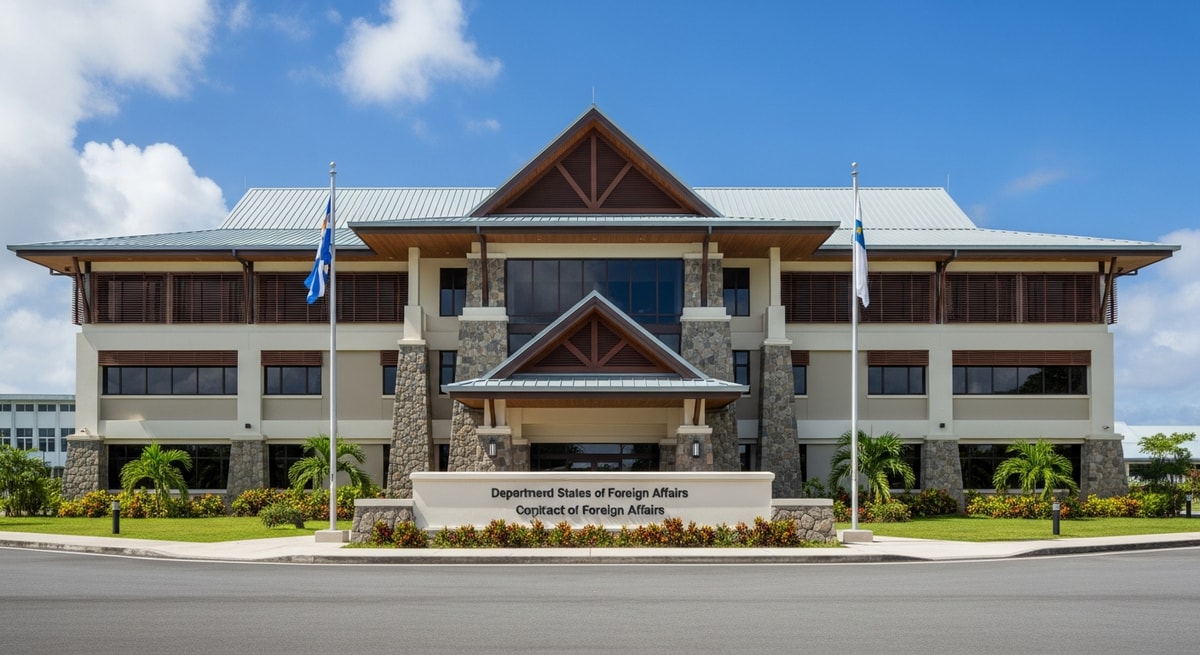 FSM government building in Palikir Pohnpei representing the Compact of Free Association and Department of Foreign Affairs