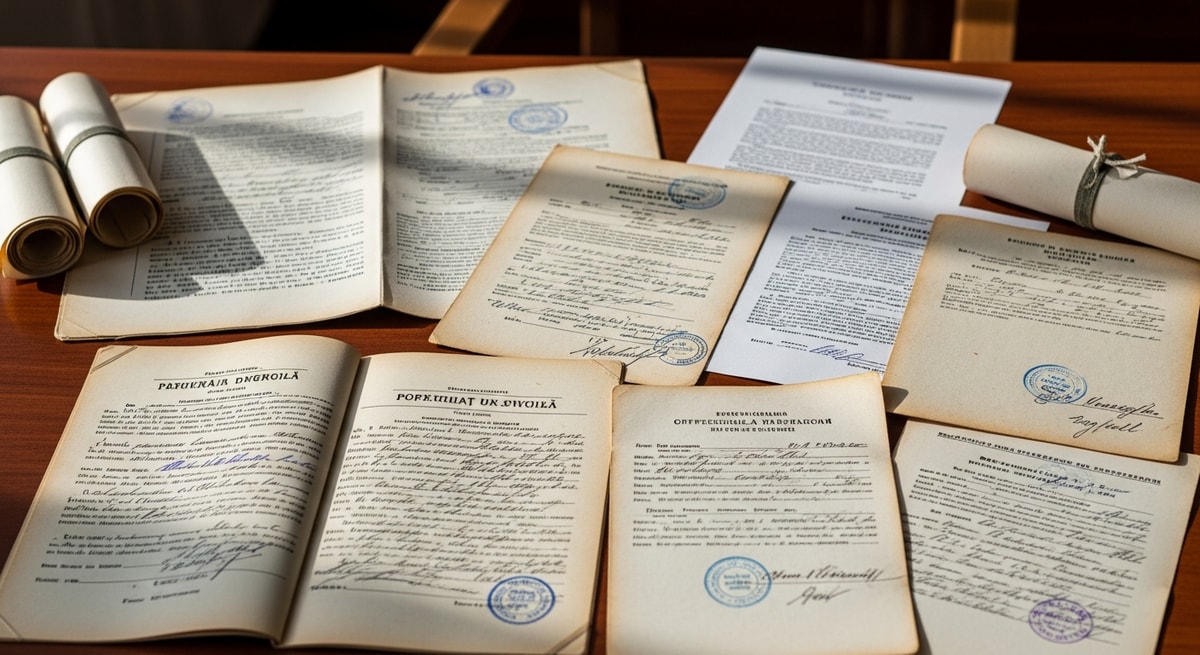 Moldovan bilingual documents showing Romanian and Russian language civil records from different historical periods